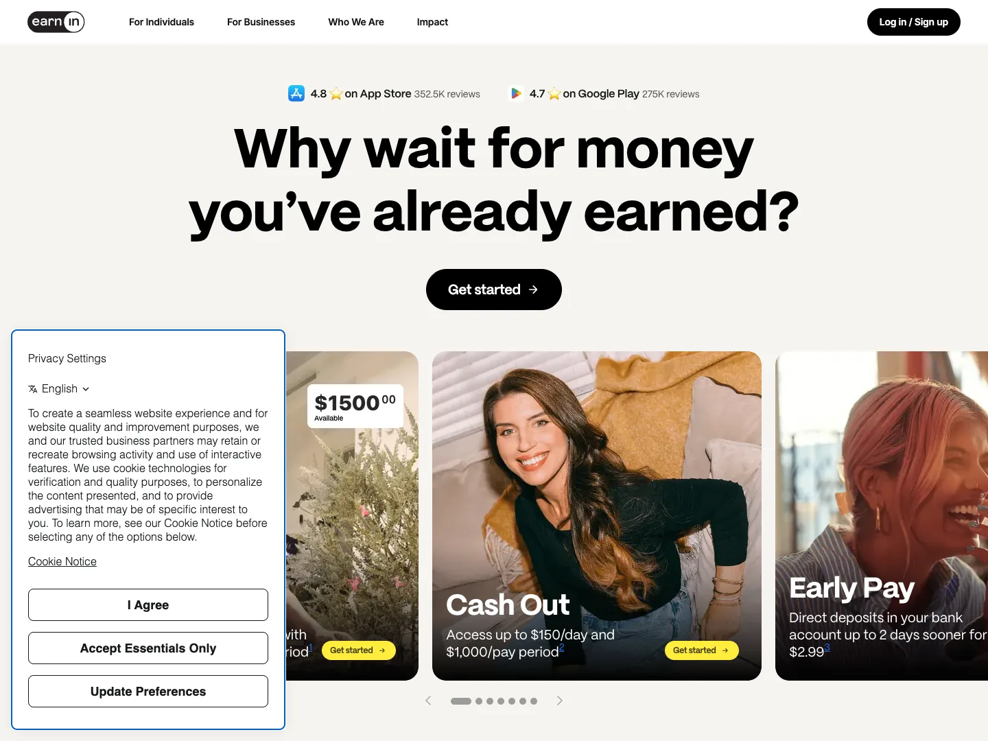 Earnin website
