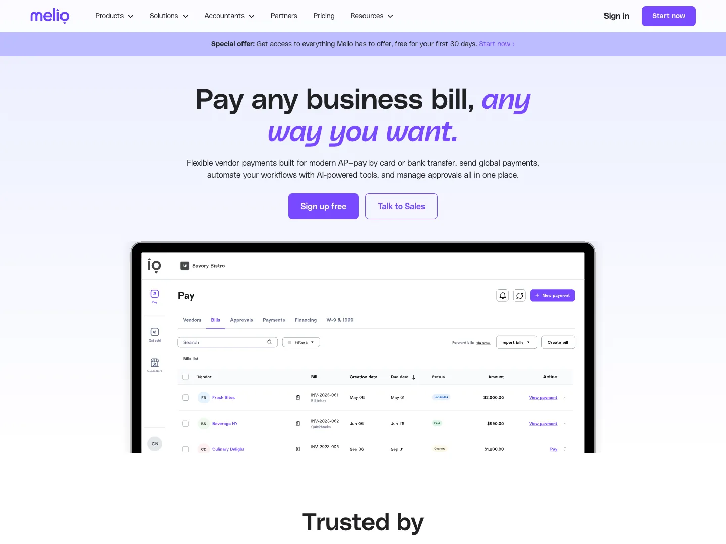 Melio website