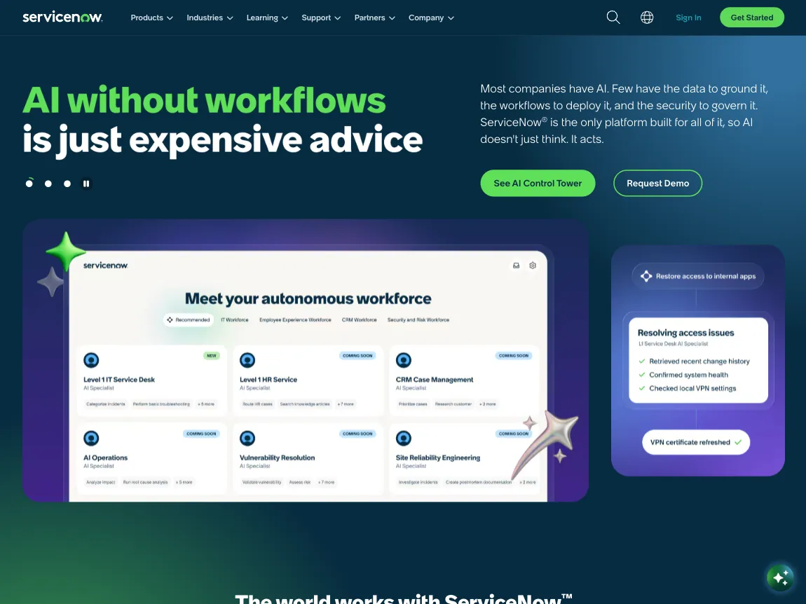ServiceNow website